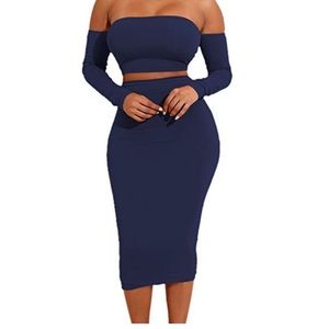 Bodycon 2 piece navy blue cotton dress